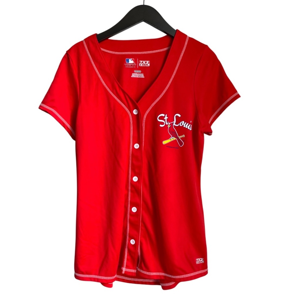St. Louis Cardinals Women's Jersey Top Sz XL Red Button Up Shirt TX3 Cool